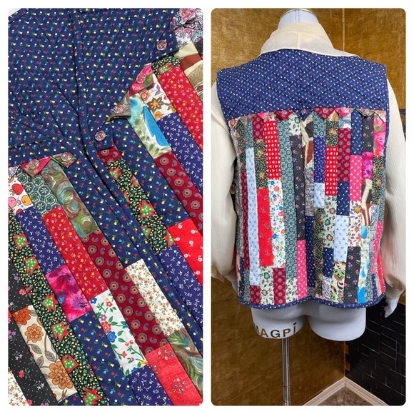 VINTAGE Handmade Patchwork Quilted Colorful Vest - Picture 13 of 13